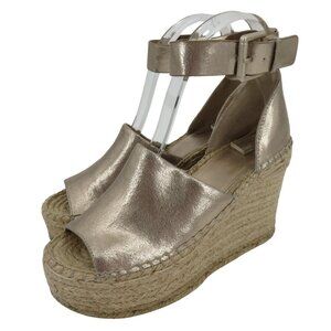 Marc Fisher ADALYN Women 7 M Metallic Gold Leather Espadrille Wedge Sandals